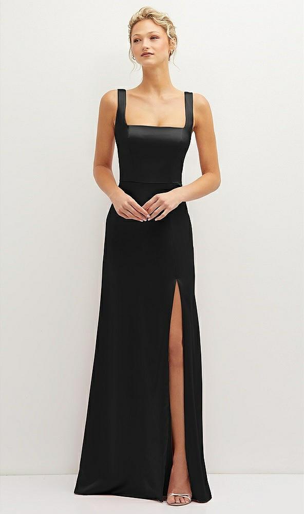 square-neck satin a-line maxi dress with front slit