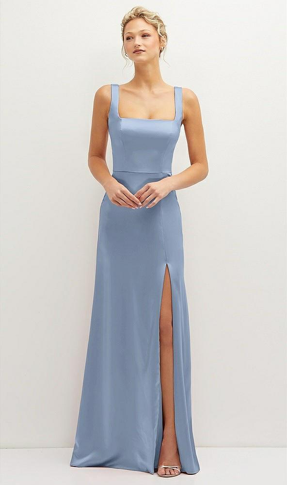 square-neck satin a-line maxi dress with front slit