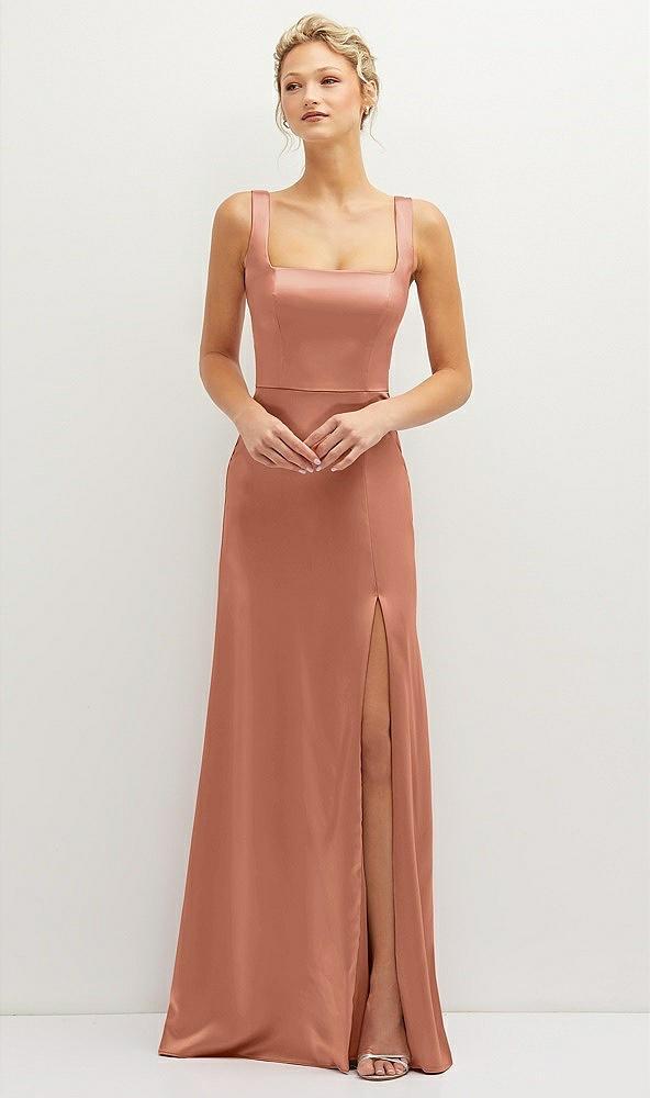square-neck satin a-line maxi dress with front slit