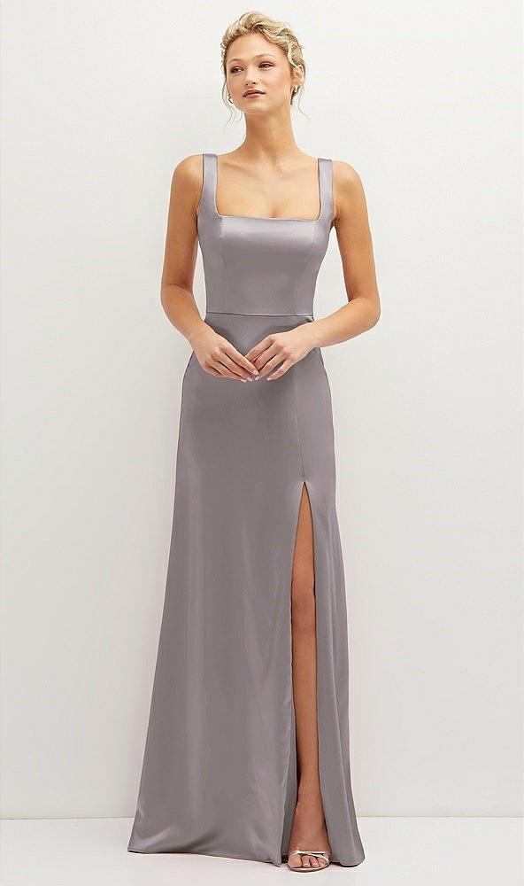 square-neck satin a-line maxi dress with front slit