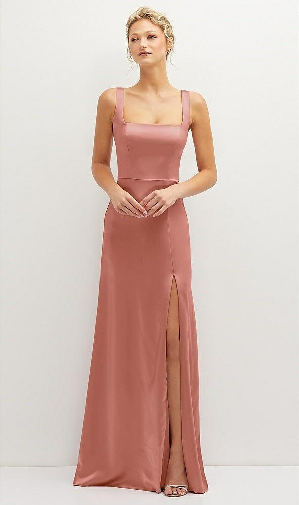 square-neck satin a-line maxi dress with front slit