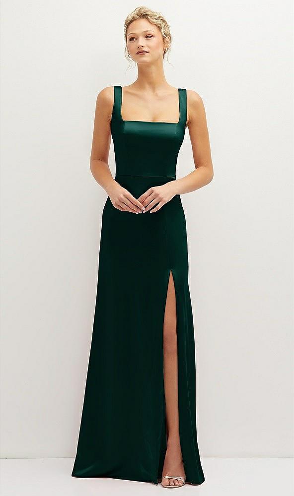 square-neck satin a-line maxi dress with front slit