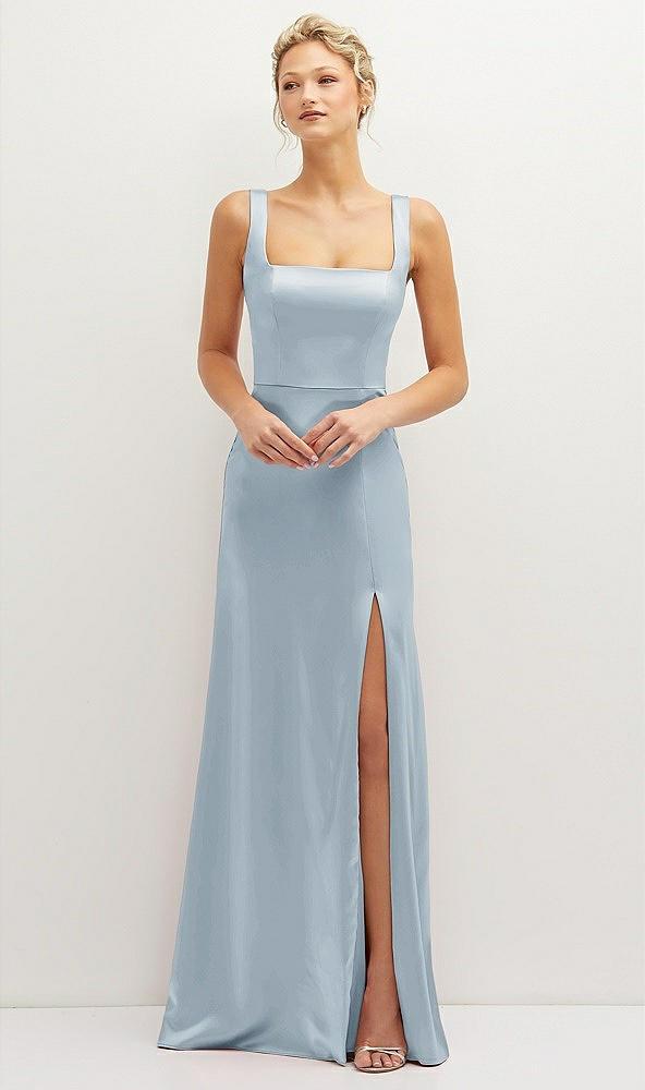 square-neck satin a-line maxi dress with front slit
