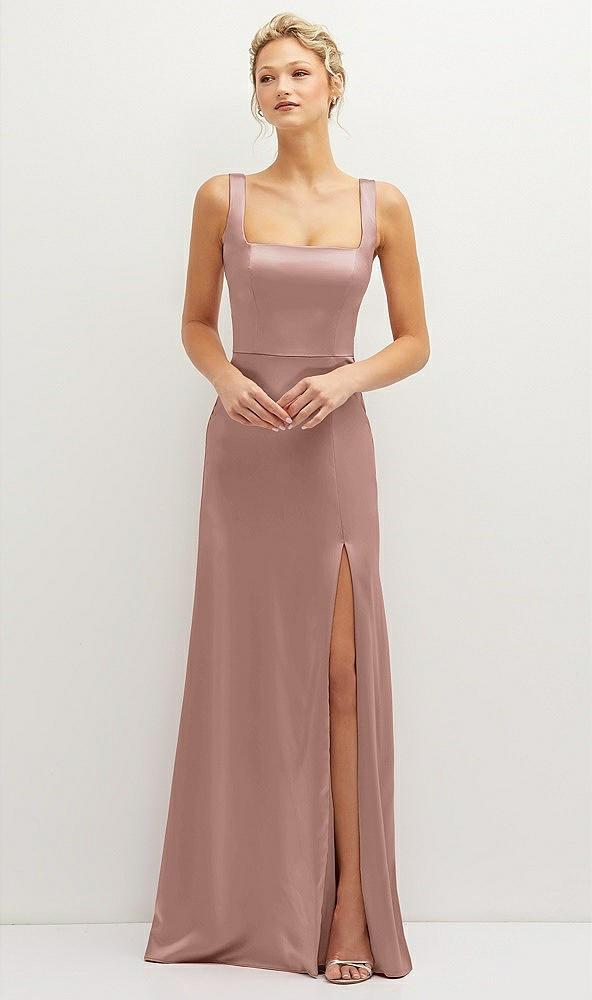 square-neck satin a-line maxi dress with front slit
