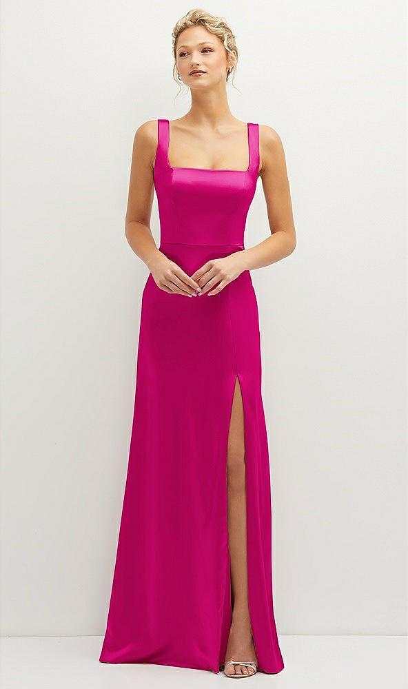 square-neck satin a-line maxi dress with front slit