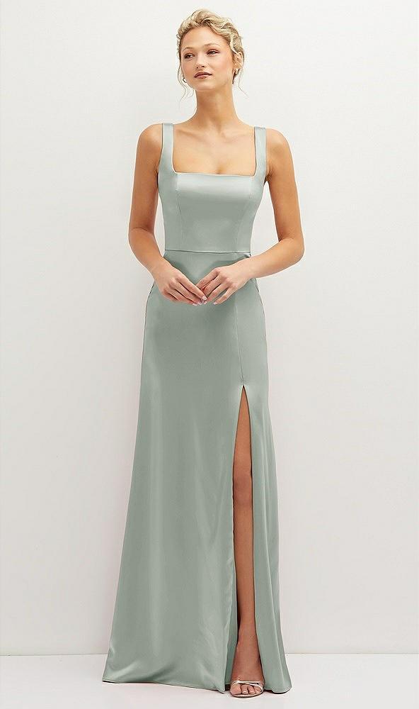 square-neck satin a-line maxi dress with front slit