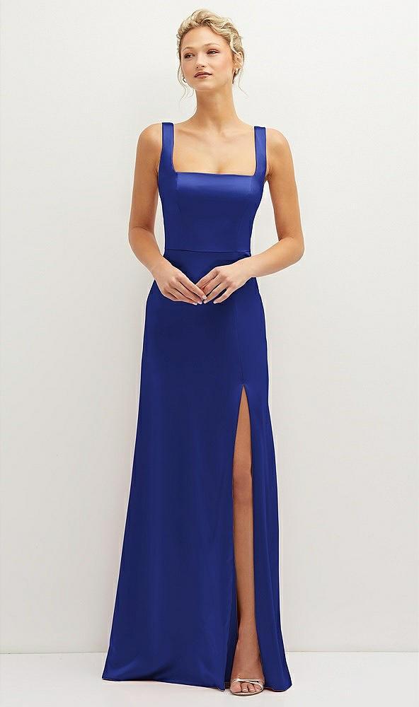 square-neck satin a-line maxi dress with front slit