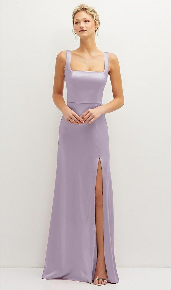 square-neck satin a-line maxi dress with front slit