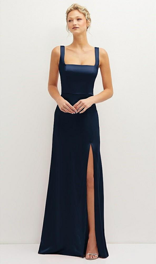 square-neck satin a-line maxi dress with front slit