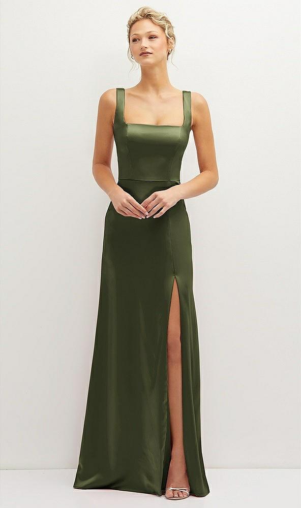 square-neck satin a-line maxi dress with front slit