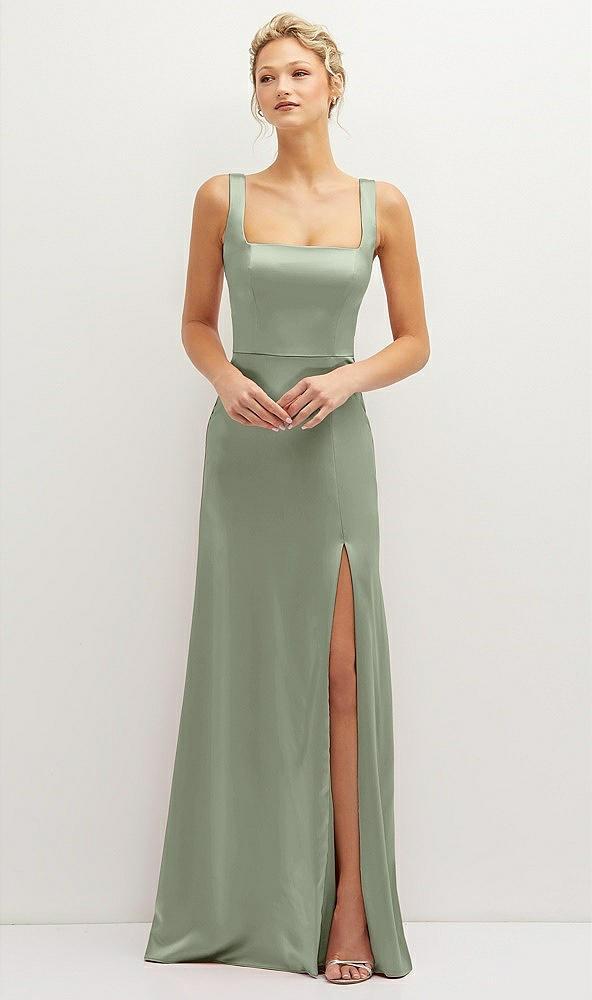 square-neck satin a-line maxi dress with front slit