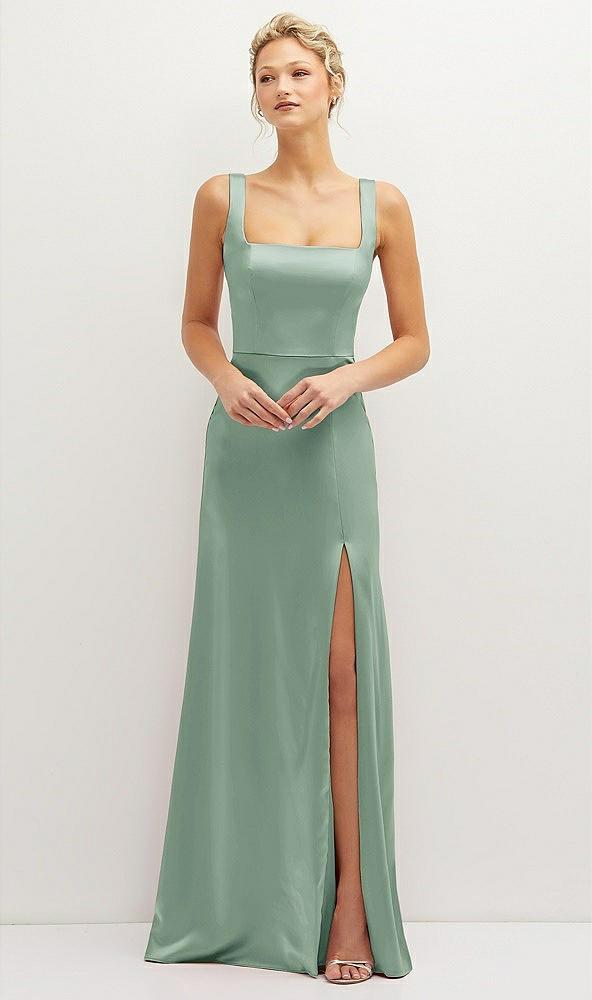 square-neck satin a-line maxi dress with front slit