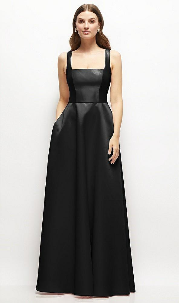 square-neck satin maxi dress with full skirt