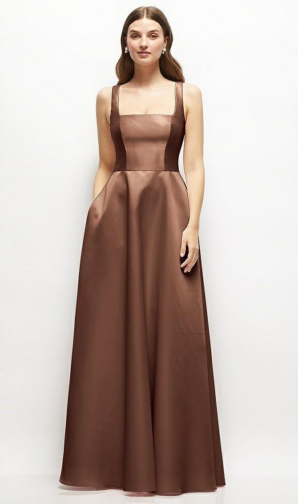 square-neck satin maxi dress with full skirt