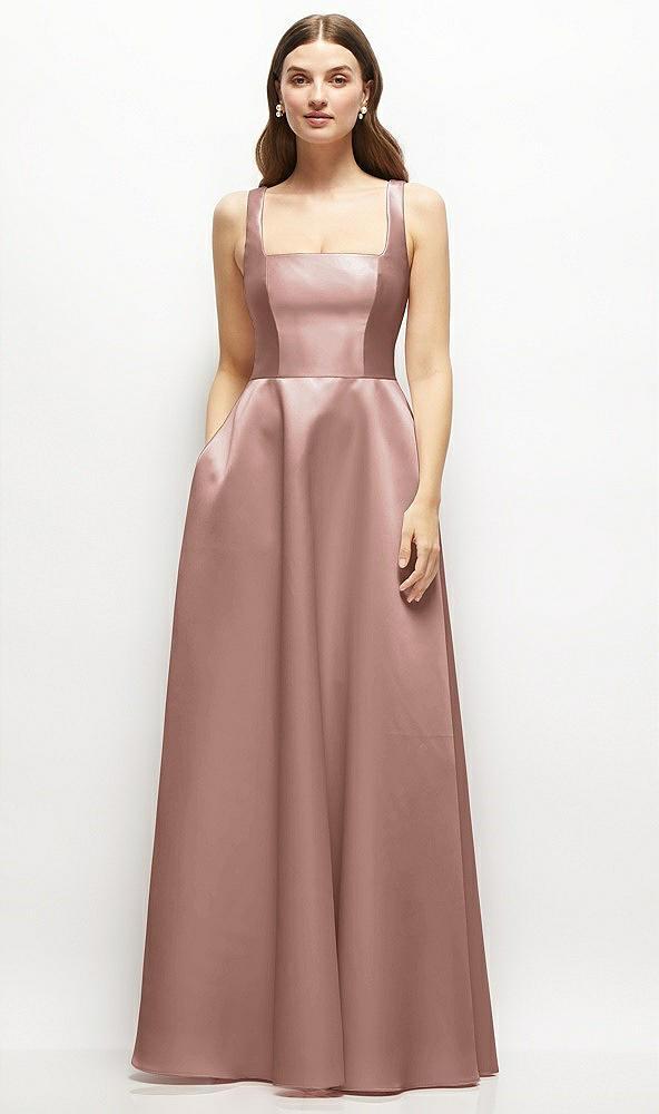 square-neck satin maxi dress with full skirt