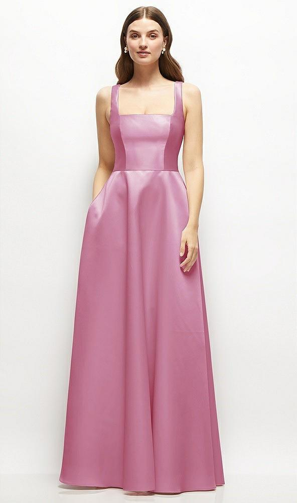 square-neck satin maxi dress with full skirt