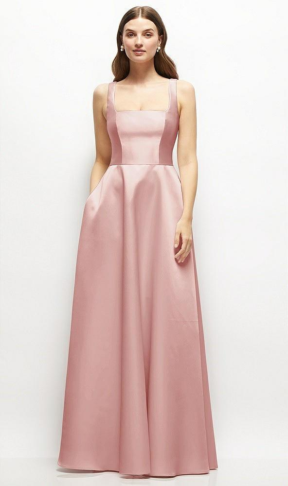 square-neck satin maxi dress with full skirt