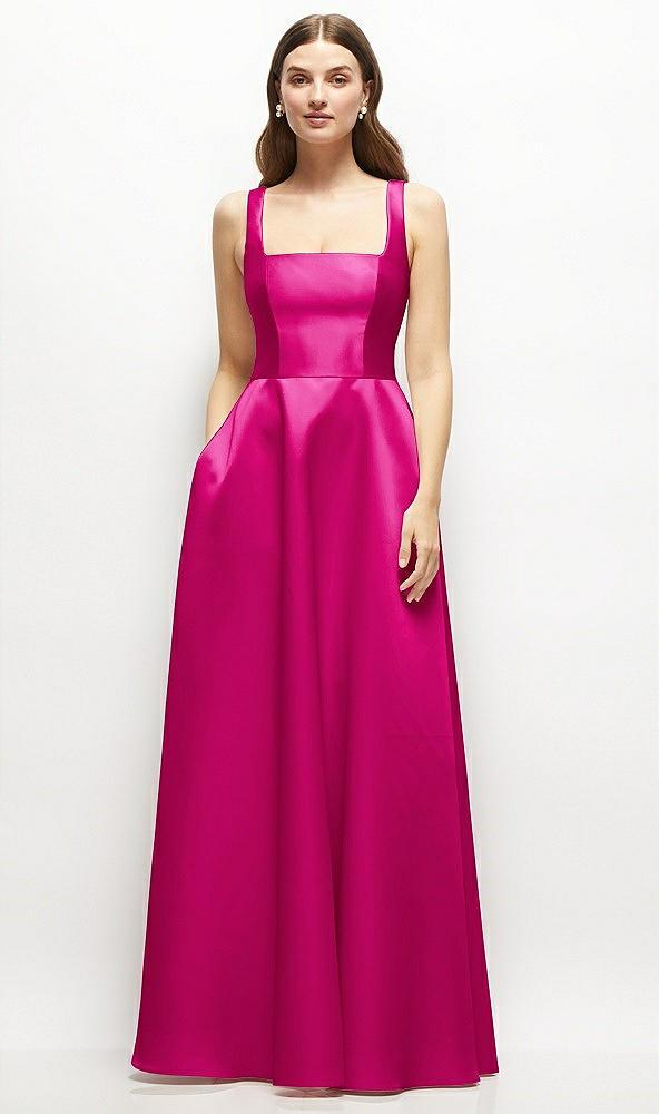 square-neck satin maxi dress with full skirt