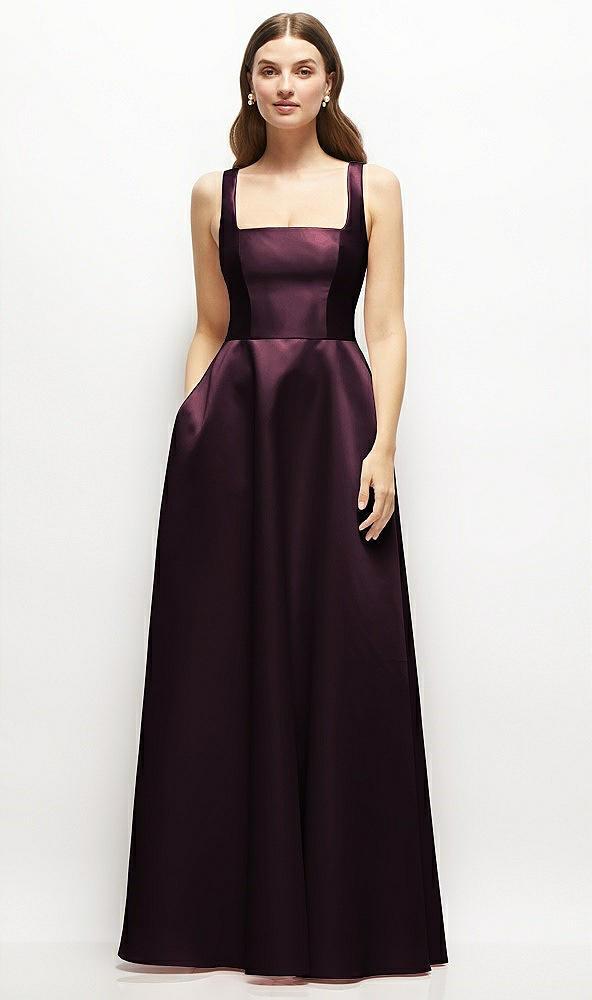 square-neck satin maxi dress with full skirt