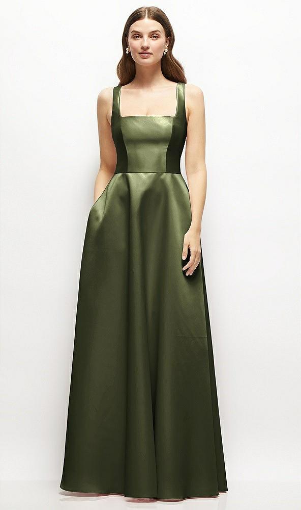 square-neck satin maxi dress with full skirt