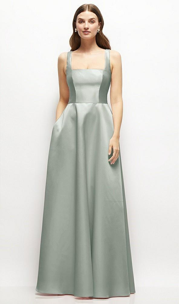square-neck satin maxi dress with full skirt