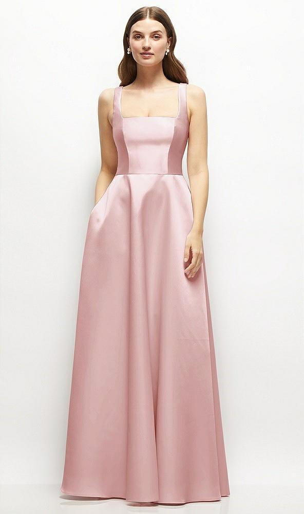 square-neck satin maxi dress with full skirt