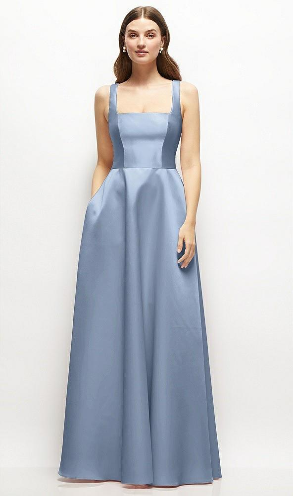 square-neck satin maxi dress with full skirt
