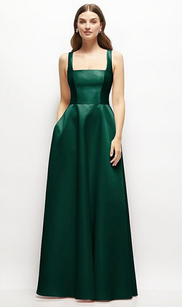 square-neck satin maxi dress with full skirt