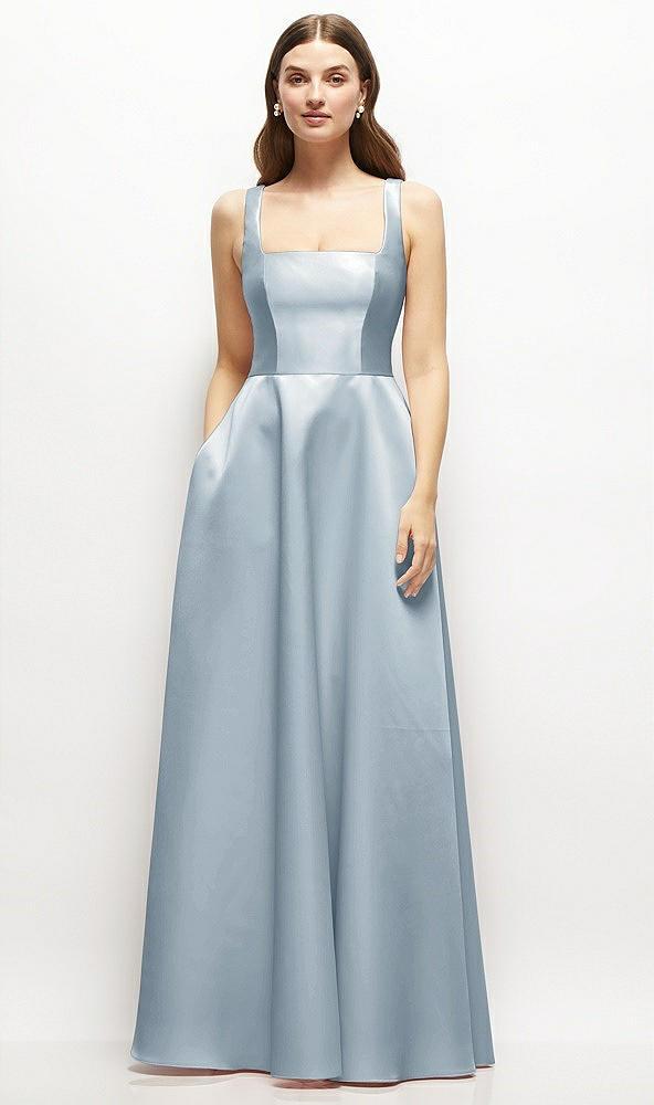 square-neck satin maxi dress with full skirt