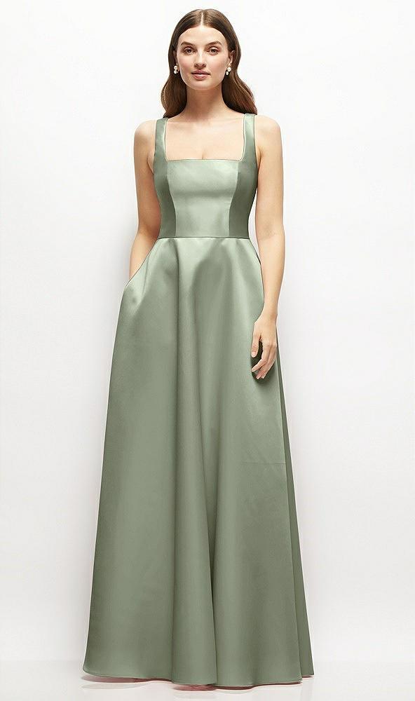 square-neck satin maxi dress with full skirt