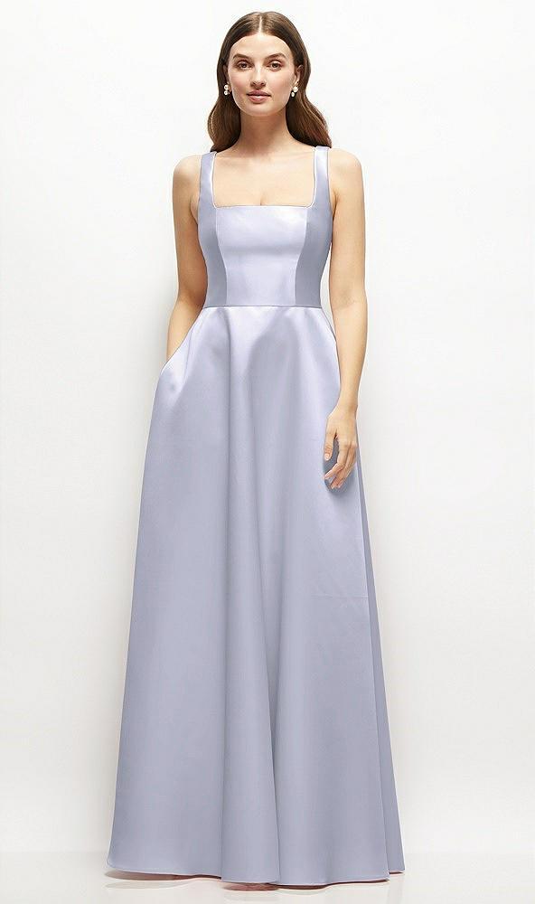 square-neck satin maxi dress with full skirt