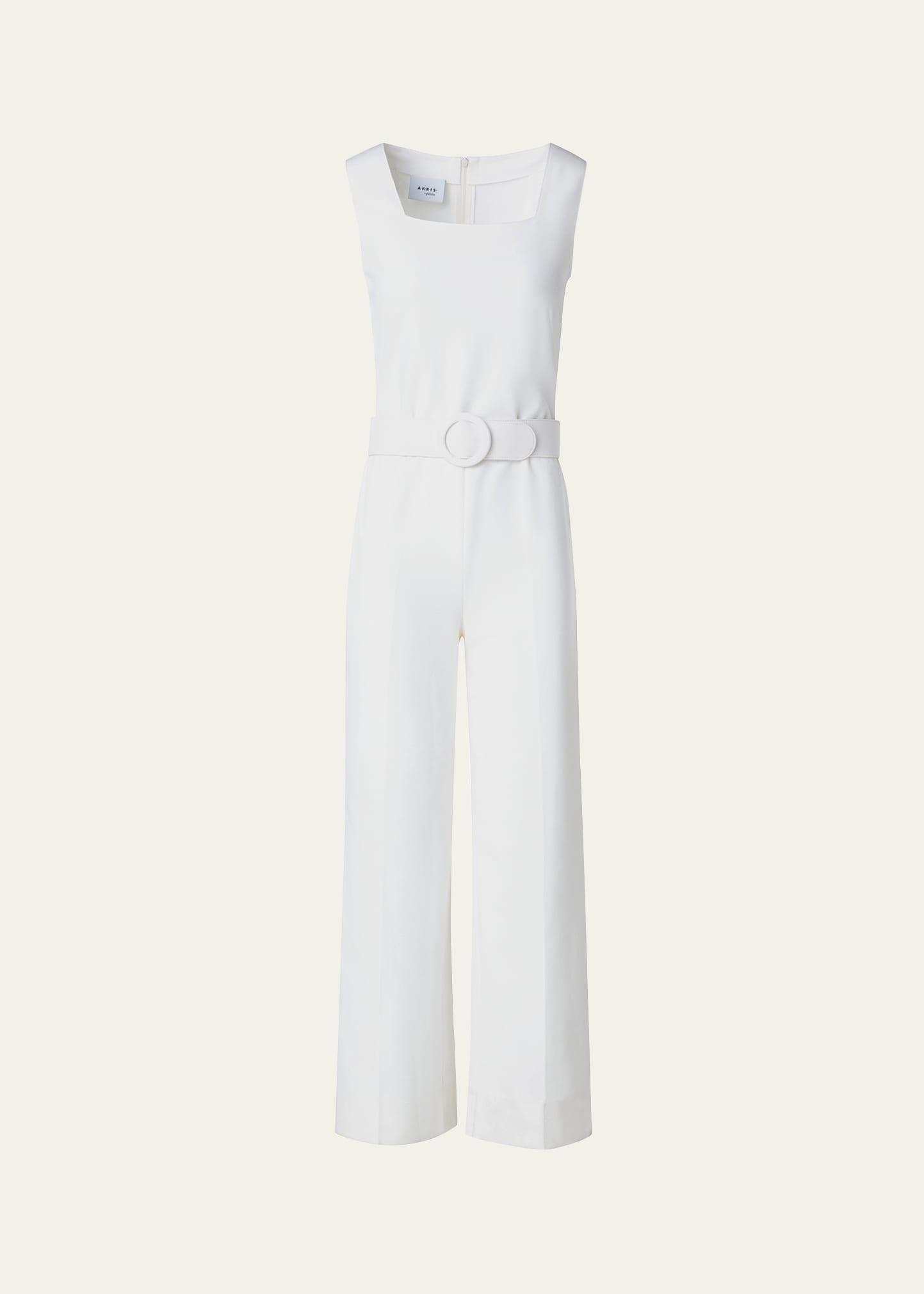 square-neck sleeveless belted jersey crop jumpsuit