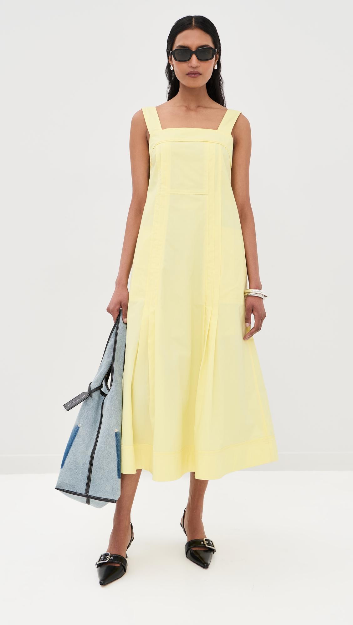 square neck structured cotton midi dress