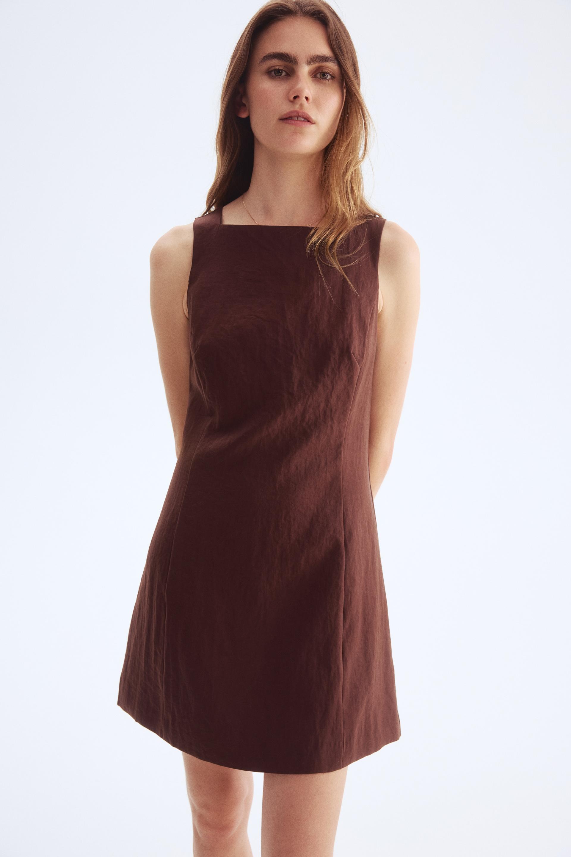 square-neck twill dress