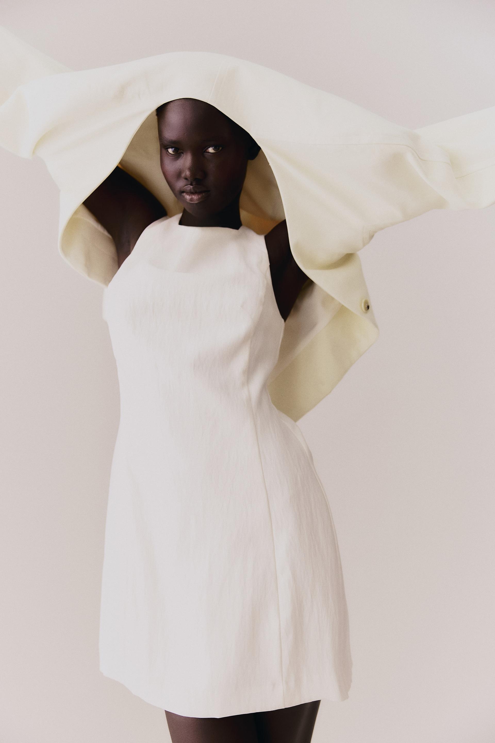 square-neck twill dress