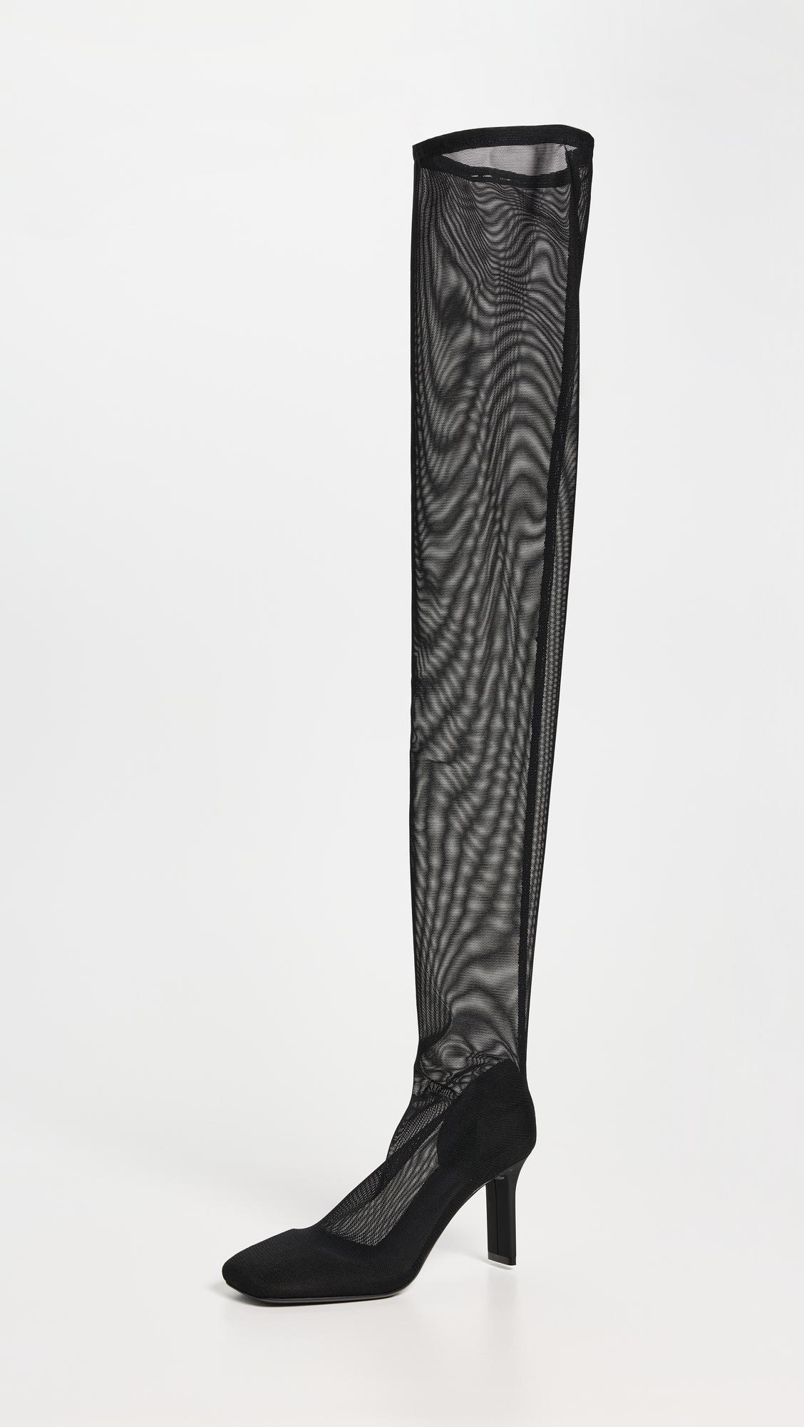 square toe mesh thigh boots