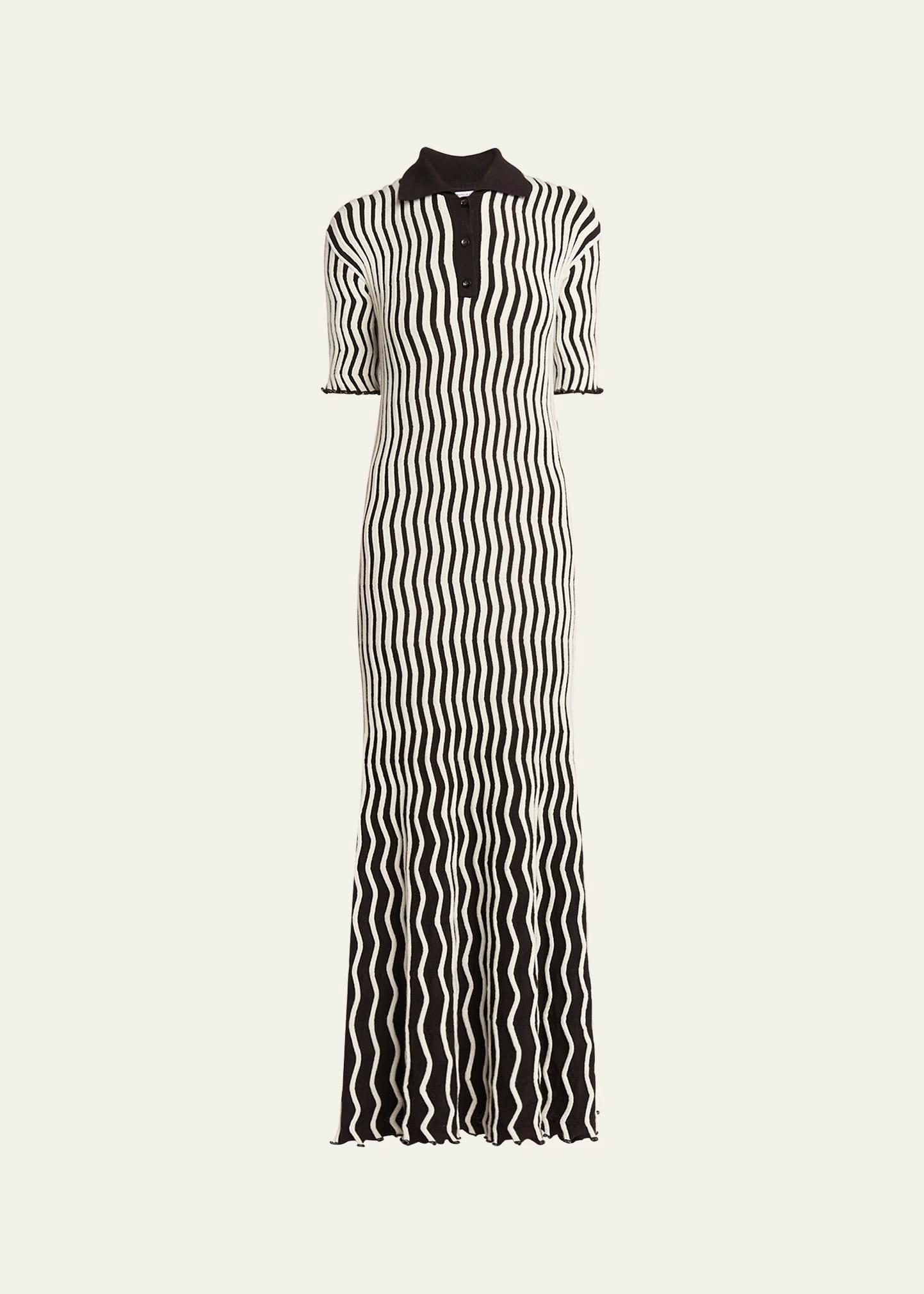 squiggly stripe long polo wool dress