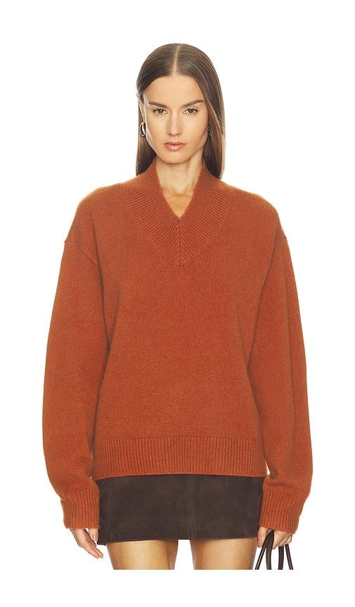 srg doris cashmere v-neck sweater in rust.