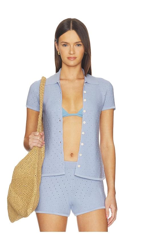 srg gidget knit polo cardigan in blue.