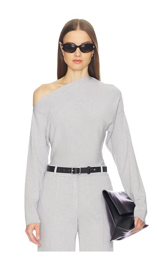 srg lesly off shoulder knit top in light grey.