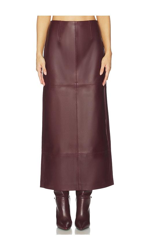srg mango leather skirt in burgundy.