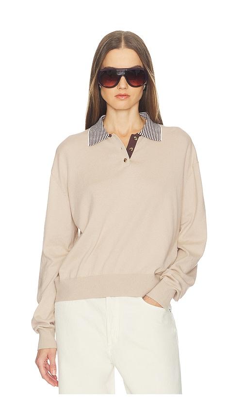 srg marielle long sleeve knit polo in tan.