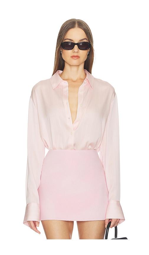 srg odette silk button down shirt in blush,white.