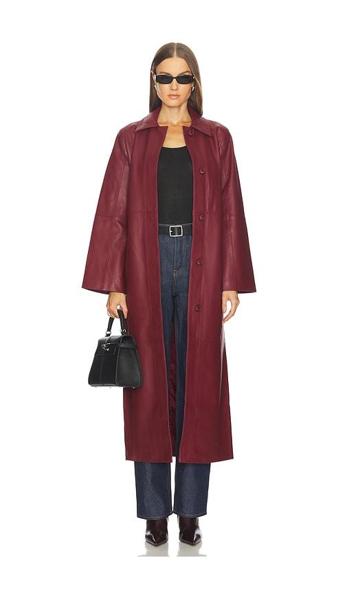 srg reggie leather coat in burgundy.