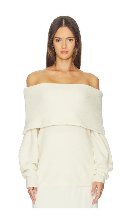 srg saffiyya off the shoulder sweater in ivory.