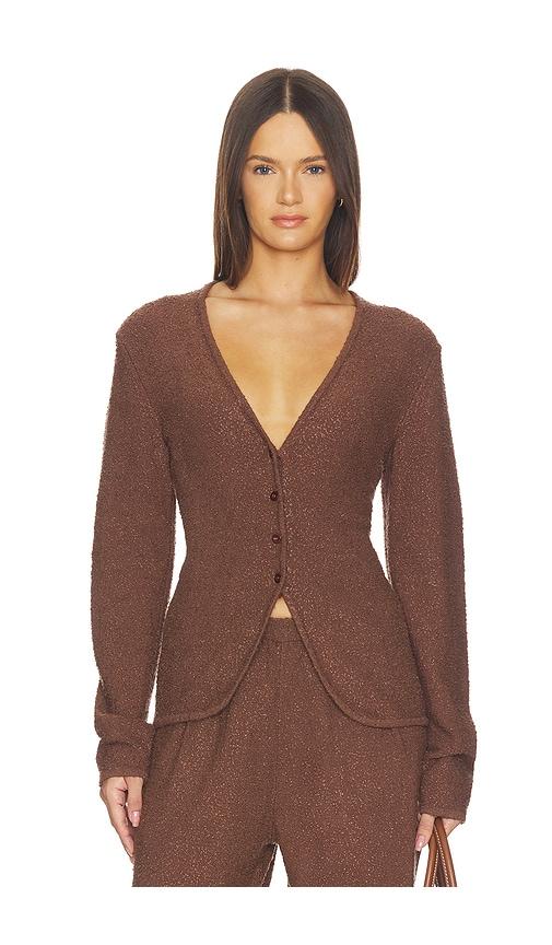 srg samita textured cardigan in chocolate.
