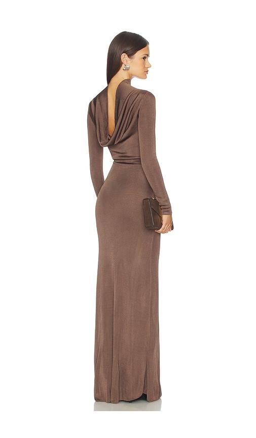 srg sylveeah draped cowl gown in grey.