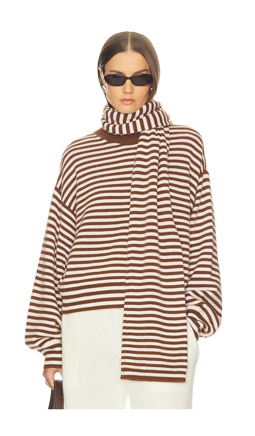 srg waldo striped cashmere sweater & scarf in cream,cognac.