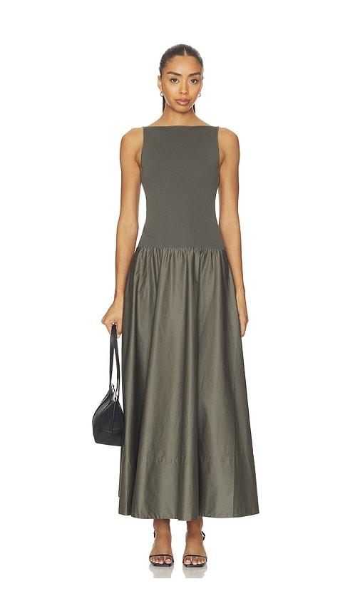 st. agni backless circle hem dress in taupe.