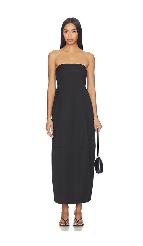 st. agni canvas pleat cocoon dress in black.